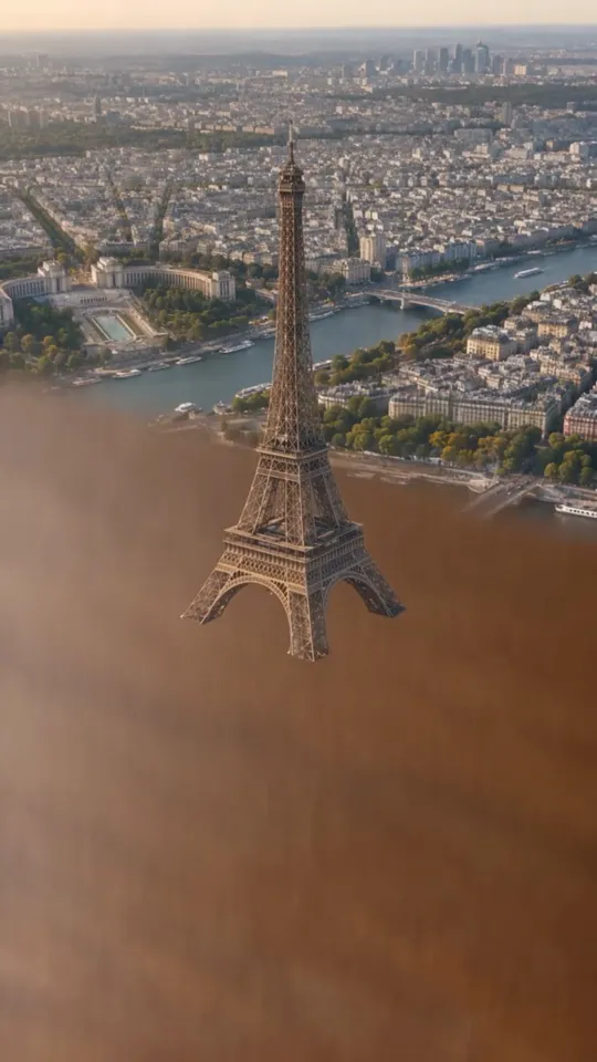 Der gedruckte Eiffelturm hat Tiefe bekommen und steht als echtes Bauwerk da, während der Tisch unten noch als bräunliche Fläche durchscheint