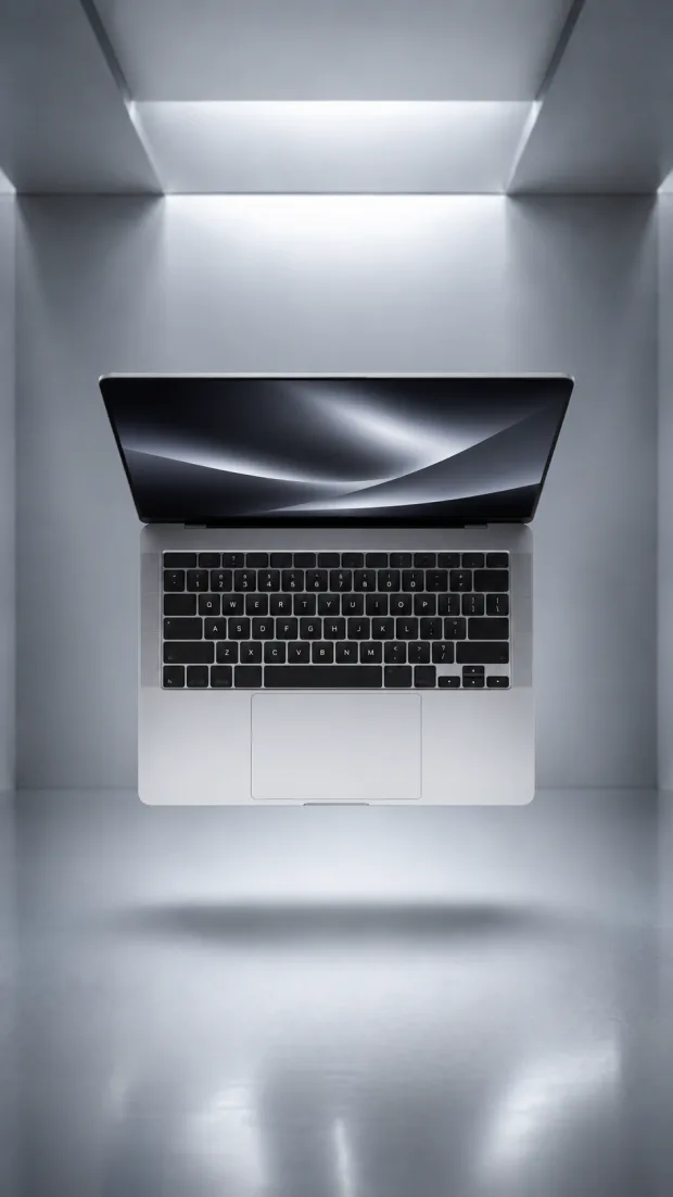 Dasselbe MacBook Pro von oben mit Blick auf Tastatur und Trackpad