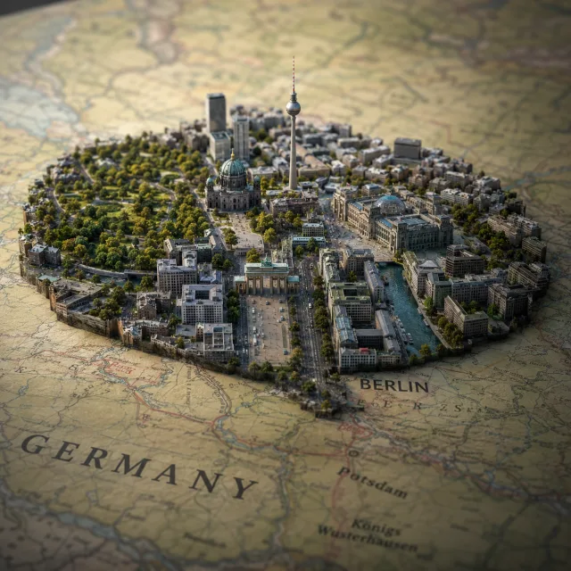 Quellbild: Miniatur-Diorama der Berliner Innenstadt auf einer Landkarte