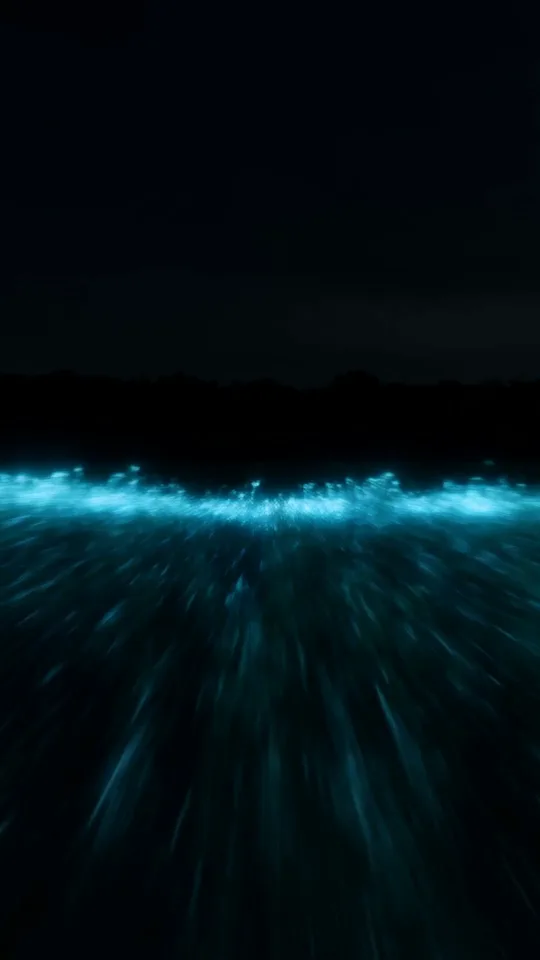Fast schwarzes Bild, nur eine türkise Linie zieht sich als Scankante über den Horizont eines Feldes