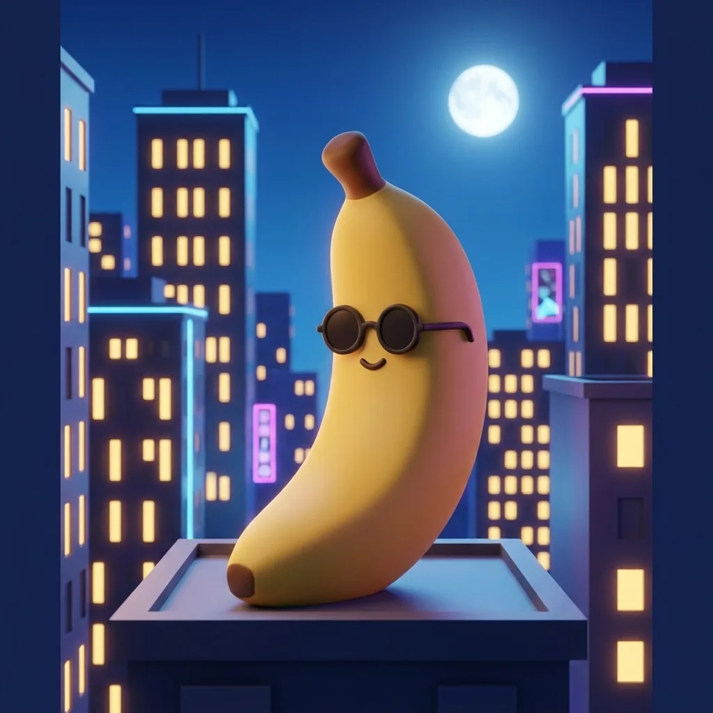 Dieselbe Banane in der Stadt bei Nacht